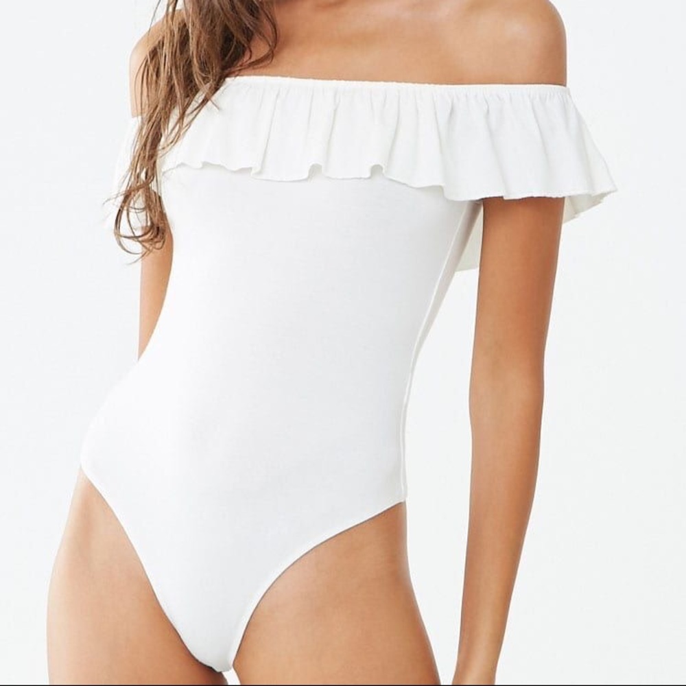 Ruffle off shoulder one piece swimsuit